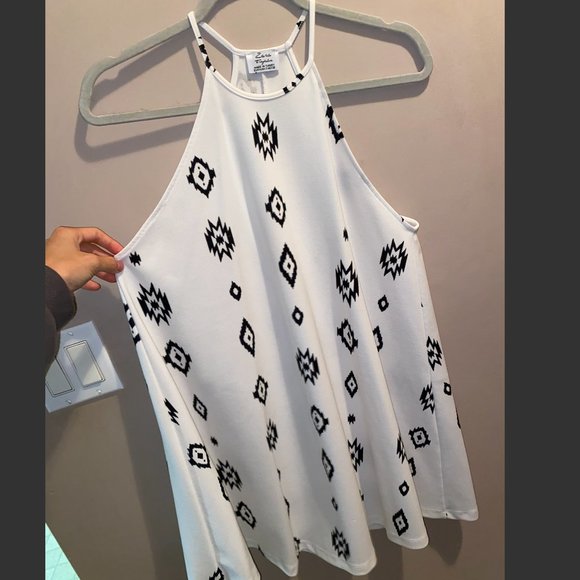 ZARA White Black Aztec Print High Neck Halter A-line Dress Medium - Picture 2 of 4
